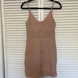 SHEIN Tan Button-Up Knit Dress